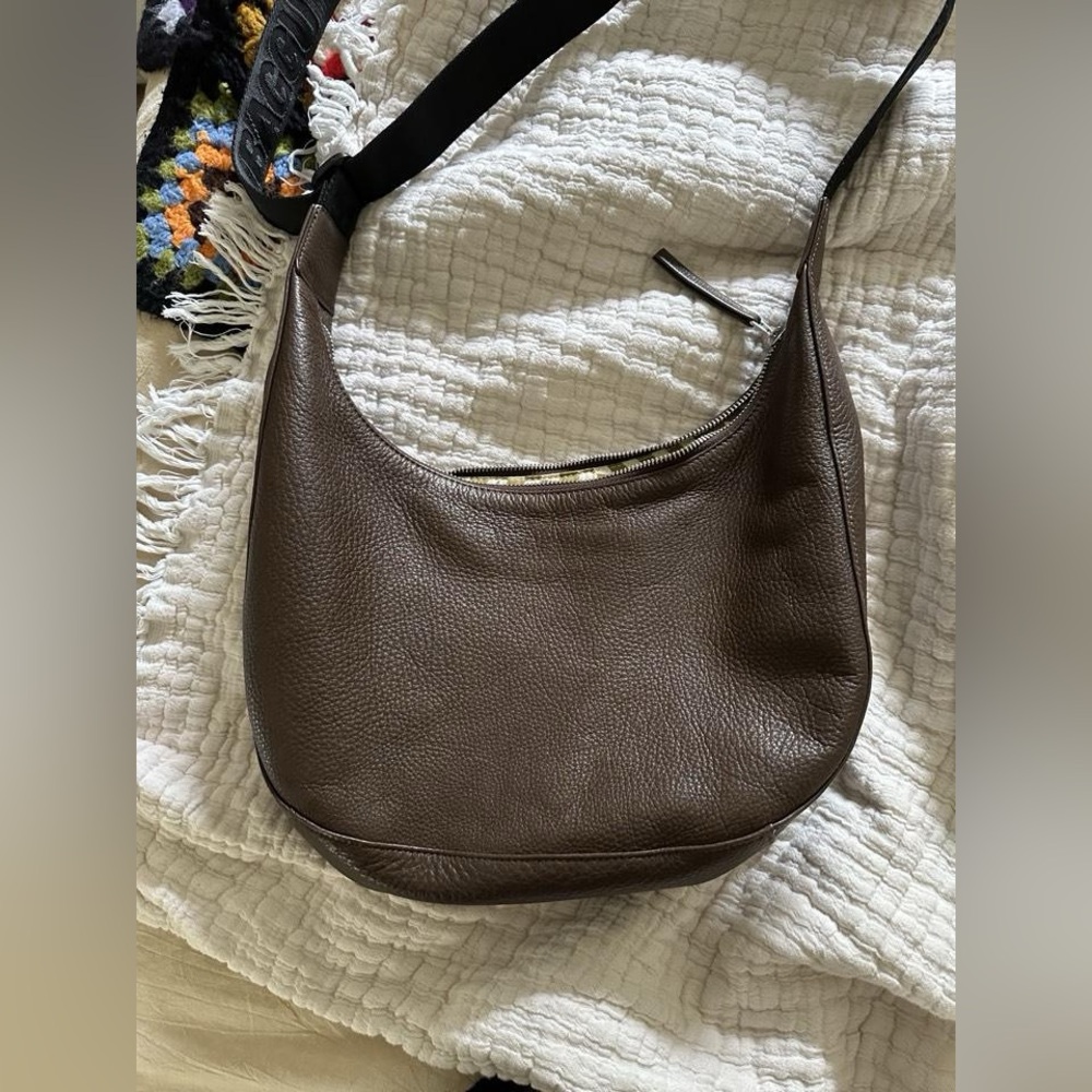 Brown crescent leather bag